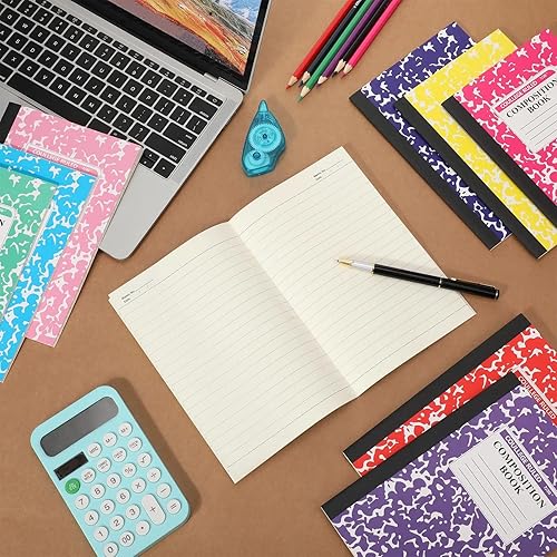 Miniatura 7 de Fainne Paquete de 100 cuadernos de composición A5 a granel con rayas anchas, cuadernos de composición con rayas universitarias, cubiertas de mármol,