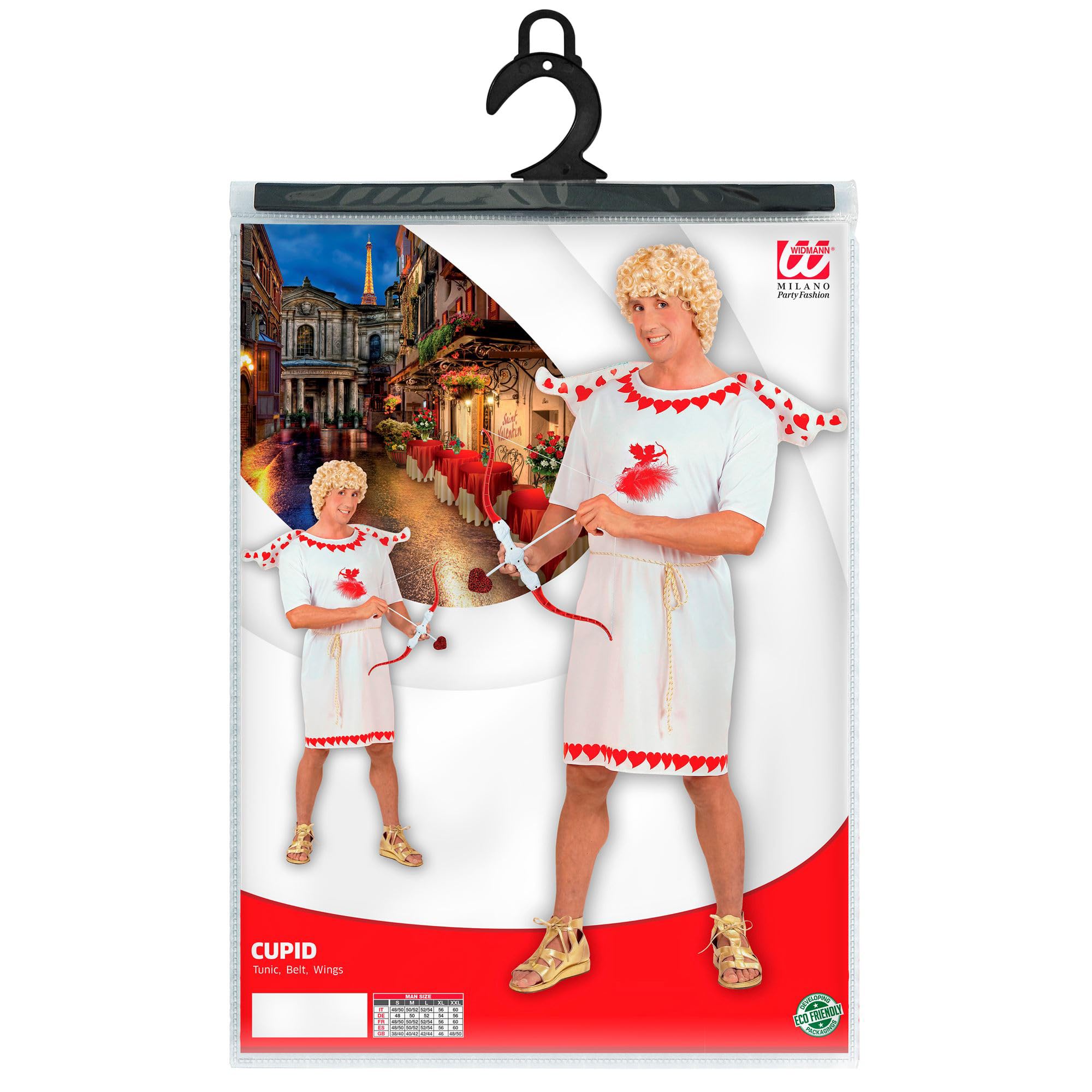 W WIDMANN MILANO Party Fashion - Costume de Cupidon avec accessoires | Costume comprenant une tunique, des ailes et une ceinture à motif de cœurs – pour le carnaval et la Saint-Valentin