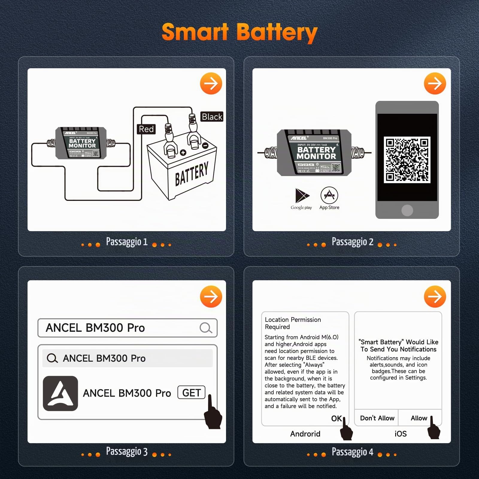 ANCEL Monitor batteria Bluetooth da 6 V, 12 V, 24 V