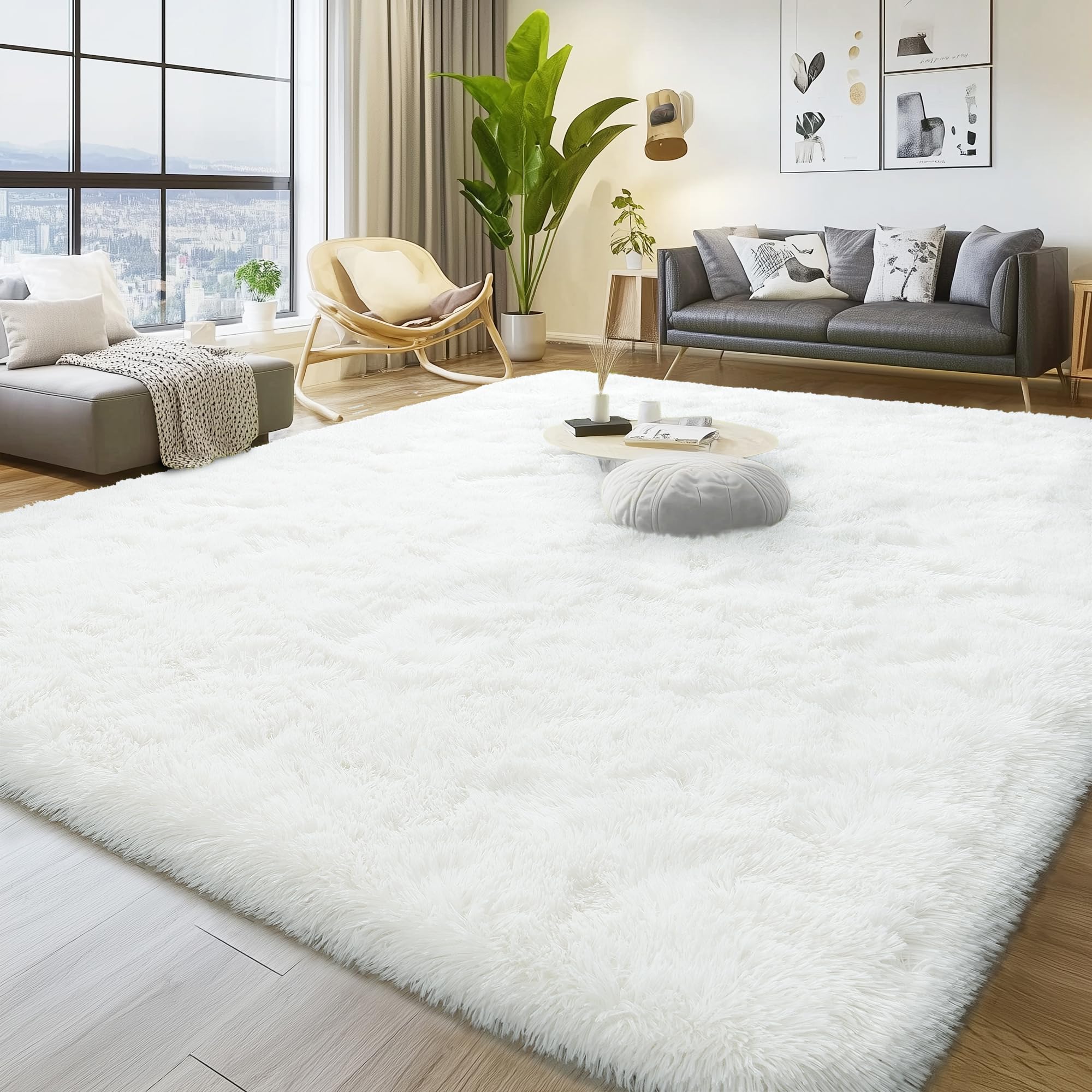 KOGSA Large 8x10 Area Rugs Cream White Soft Shag Rug