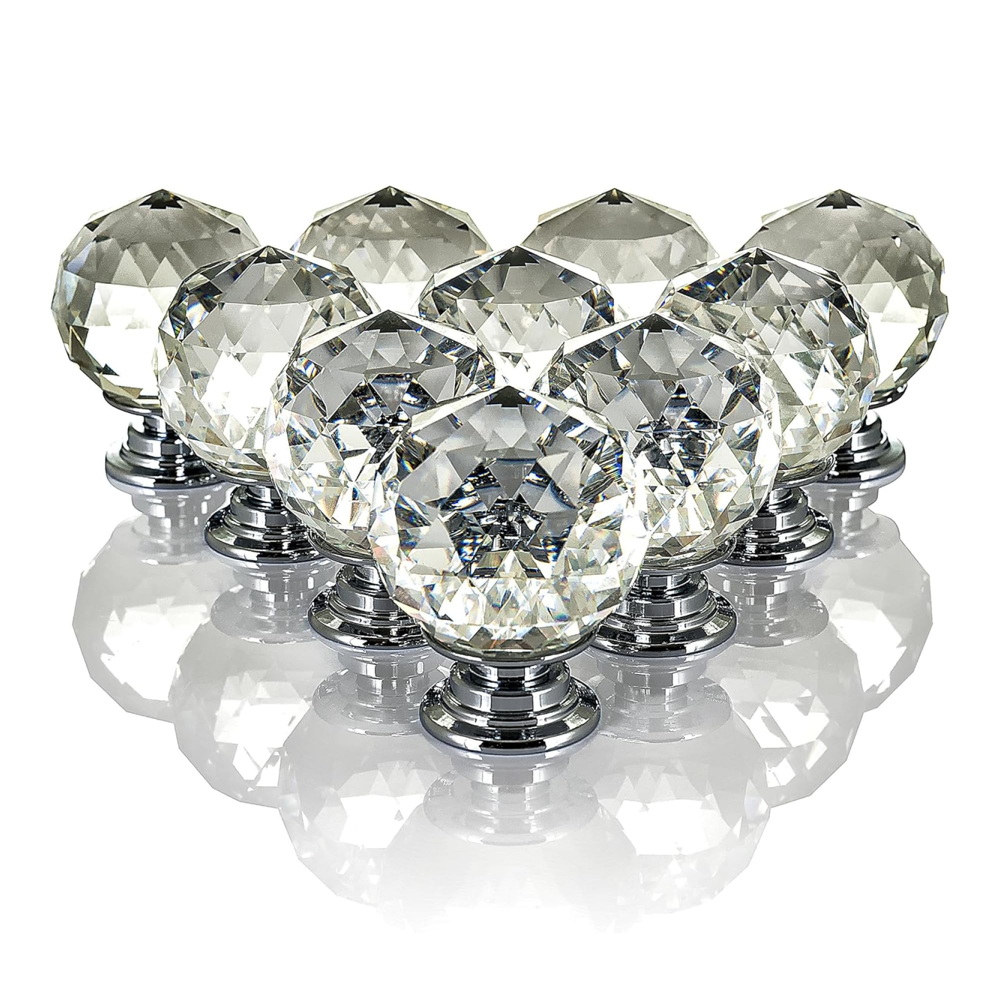 LIVIVO 10 Pack Round Clear Crystal Door Knobs for Drawers - 30mm Crystal Drawer Knobs with Chrome Base - Replacement Handle for Drawer, Wardrobe, Cabinet Door - Quick & Simple to Install Crystal Knobs