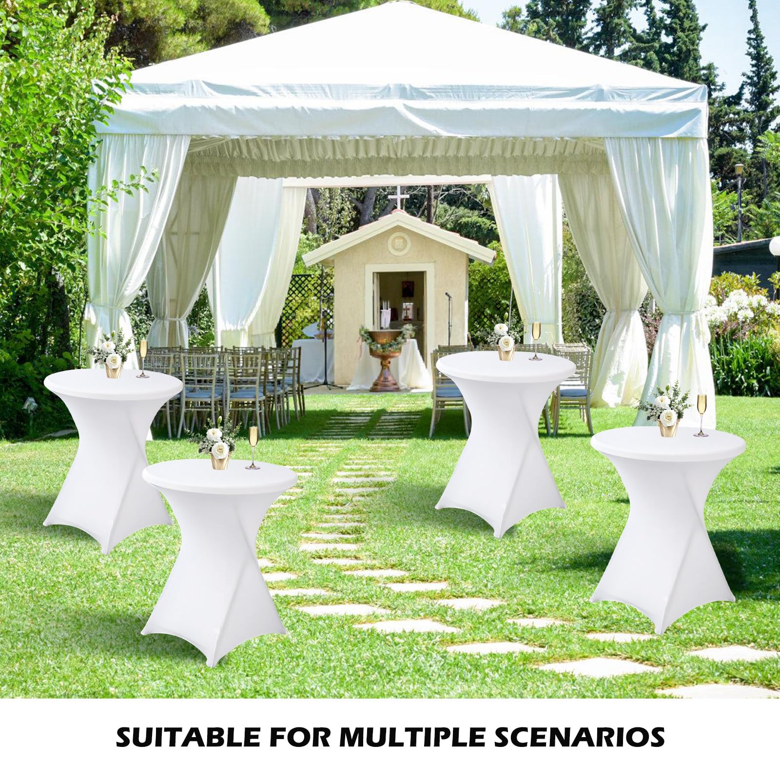 Lot De 3 Housse Mange Debout 80x110cm, Housse De Table Ronde Extensible, Blanc Housse pour Table Haute, Élastiques Et Faciles d'entretien pour Cocktail Mariage Banquet Anniversaire Banquet Bartable