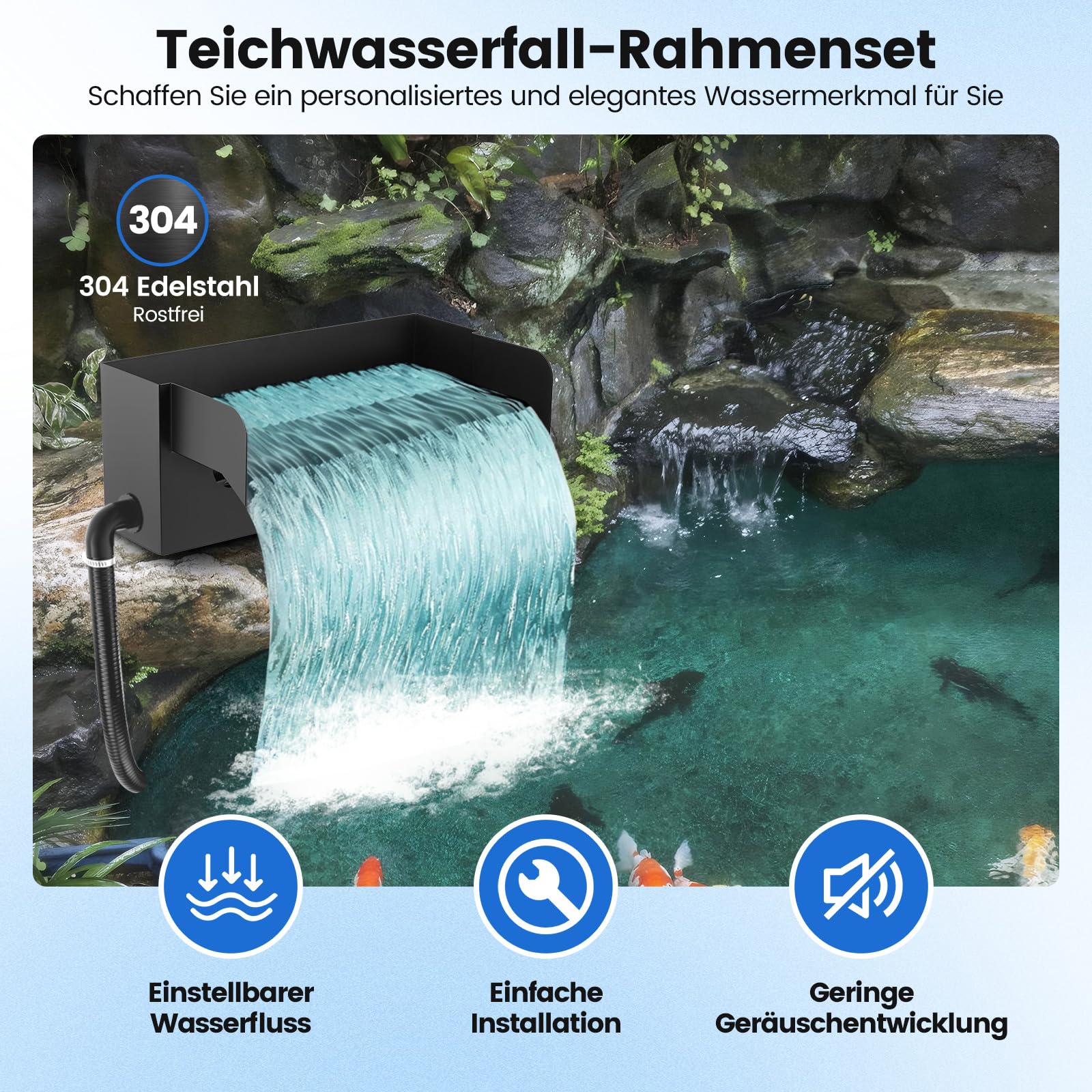 Edelstahl Teich Wasserfall Set 12.2in 40W 3000 L/H Pumpe für Gartenteich