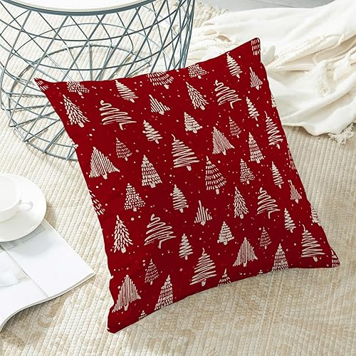 Miniatura 4 de BETGINY Fundas de almohada de Navidad de 18 x 18 pulgadas, 2 unidades, diseño de árboles de acuarela roja para sofá, decoración de invierno para