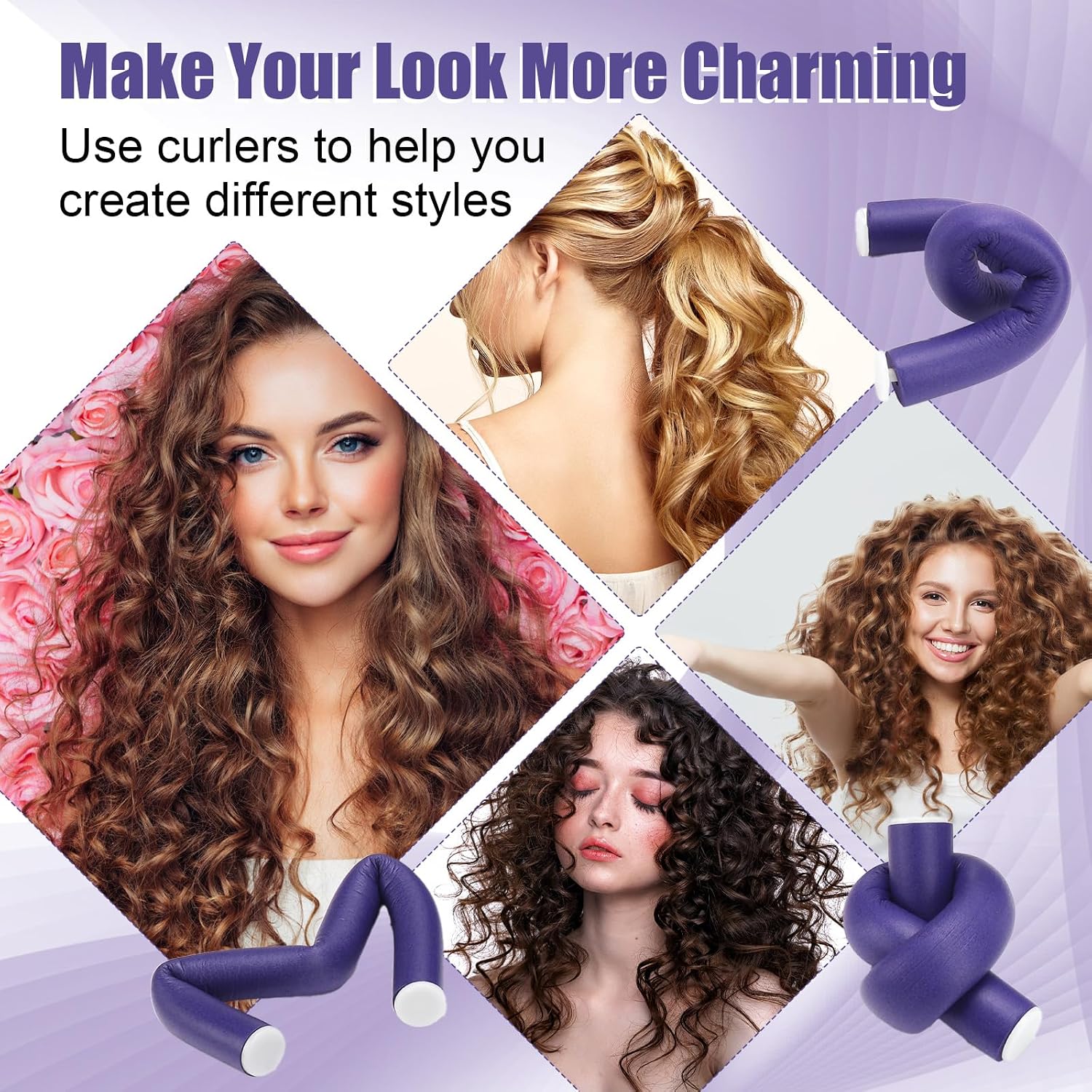 30Pcs Heatless Hair Curlers 7”x0.55“ Flexi Rods for Short Medium Long Hair