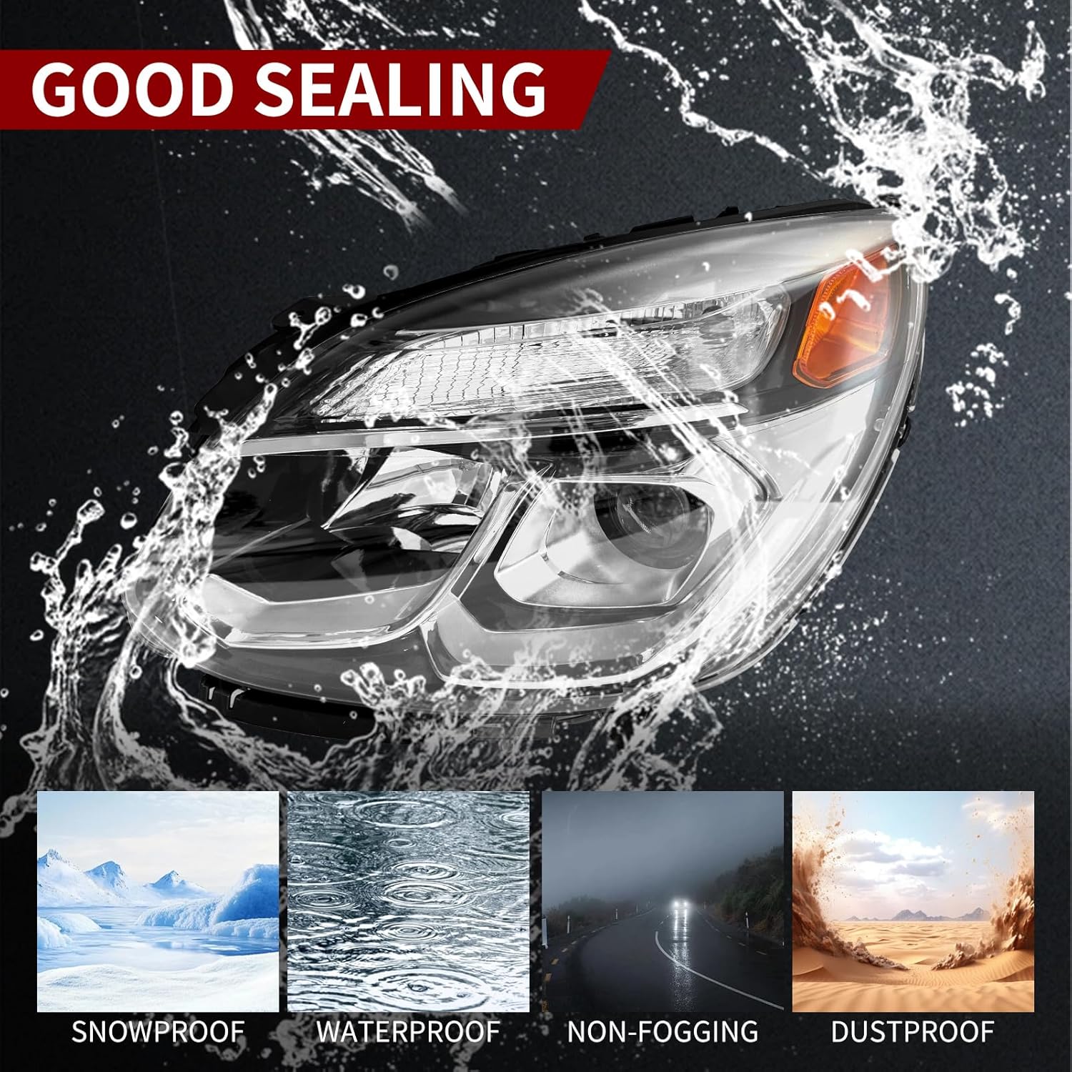 Headlight Assembly Compatible with 2016 2017 Chevy Chevrolet Equinox Halogen Headlamp Replacement 84009752 23342703 GM2502424 Head Light (Driver Left Side)