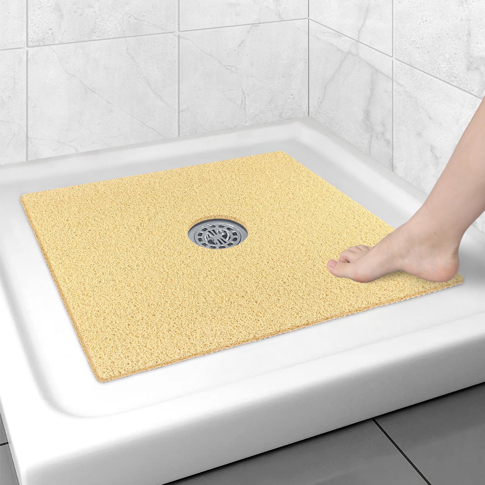 Square Shower Mat 60x60cm Non Slip Anti Mould Bath Mat For Inside Shower, Loofah Shower Mat For