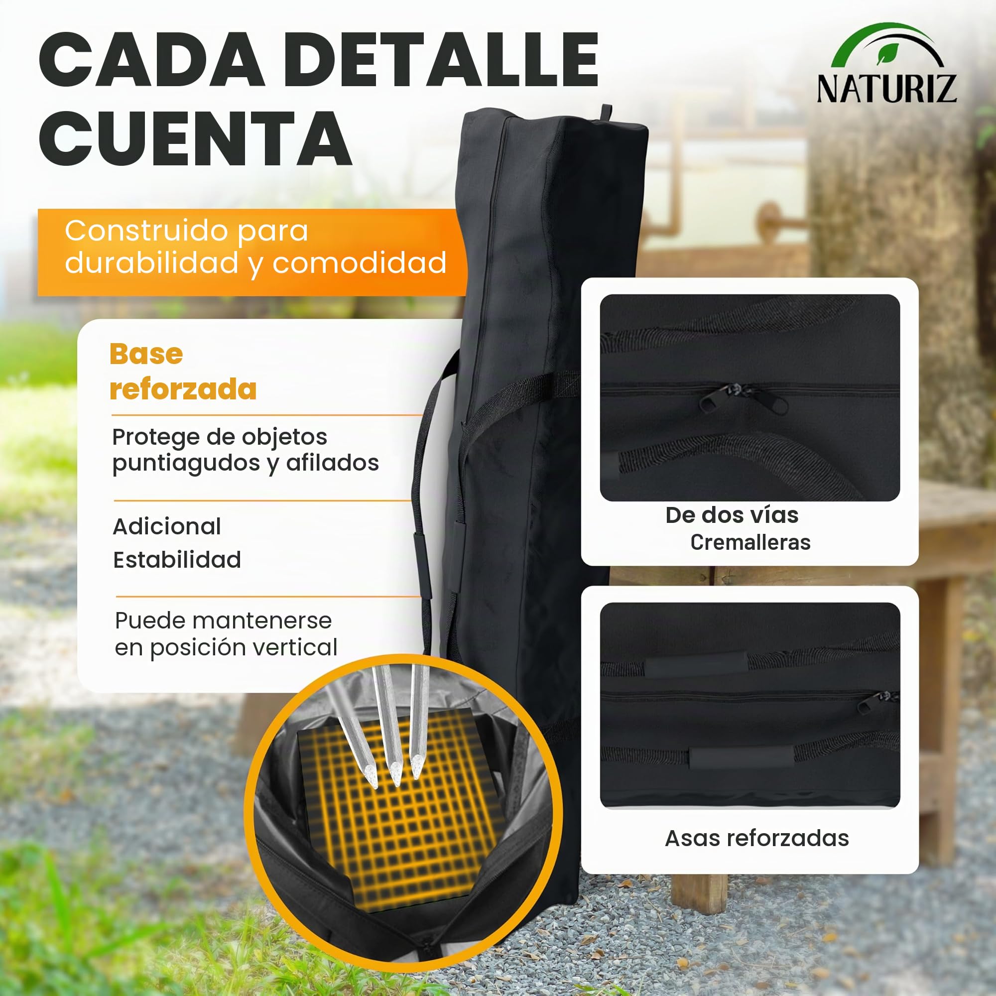 NATURIZ® Bolsa de mimbre de 125 x 20 x 18 cm, versátil como bolsa de camping, bolsa de tienda de campaña o bolsa de varillas con material Oxford 900D, negro (125 x 20 x 18 cm)