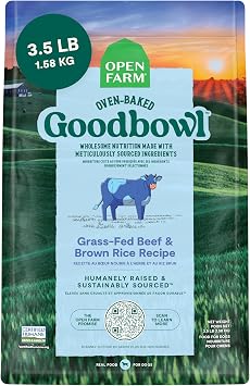 Open Farm Goodbowl, Oven-Baked Small Batch Dry Dog Food - Grass-Fed Beef & Brown Rice Recipe, Includes Non-GMO Produce & Grains, 3.5lb Bag (56oz Bag)