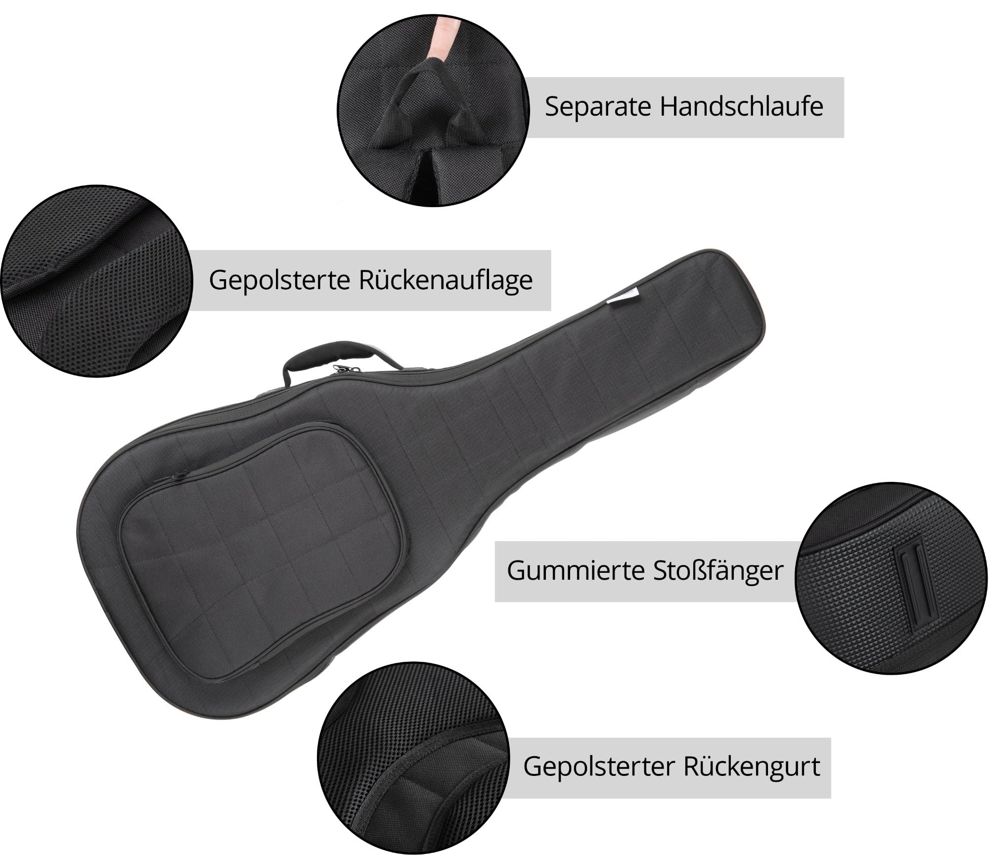 Shaman WGBT-4122BK Westerngitarre Tasche - Dick gepolsterter Gigbag für Akustikgitarren - Verstellbare Halsstütze - Gepolsterte Außentasche mit extra Tablet-Fach - Mit Rucksackgarnitur - Schwarz