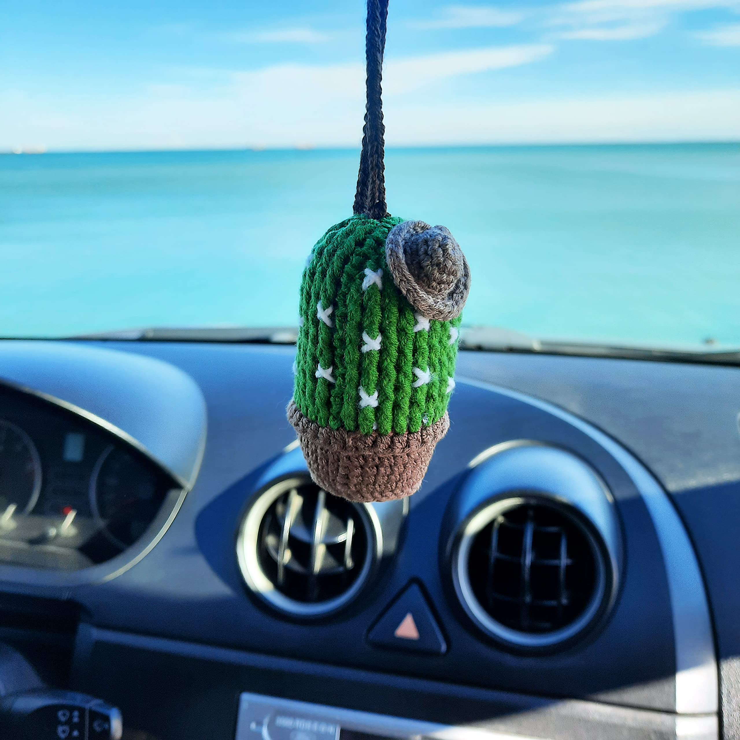 Cactus Crochet Knitting, Car Rear View Mirror Hanging Accessories, Automotive Mirror Hanging Decor