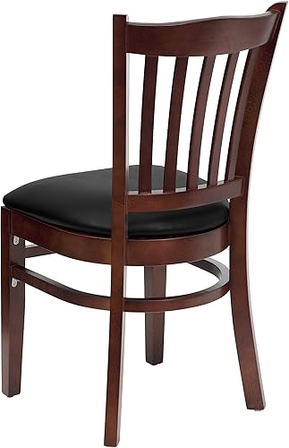 Miniatura 7 de EMMA + OLIVER Silla de madera de caoba con respaldo de listones verticales, asiento negro del vinilo Asiento de vinilo negro/marco de madera de