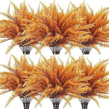 Uieke 48 Bundles Artificial Boston Fern Fall Plant Fall Decor Outdoor UV Resistant No Fade Faux Plastic Greenery Bushes for Home Fall Front Door Porch Garden Autumn Decor
