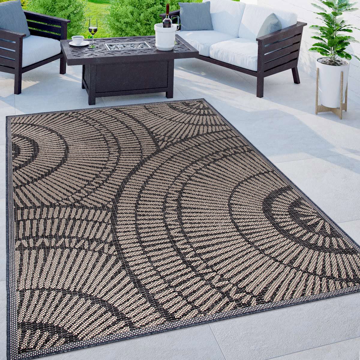Rugshop Abstract Indoor/Outdoor Non-Shedding Patio Deck Backyard Area Rug 5' x 7' Blue