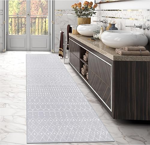 Miniatura 7 de LIVEBOX Alfombra lavable de color gris de 2.5 x 8 pies antideslizante para entrada, alfombra de cocina marroquí neutra, alfombra larga para pasillo,