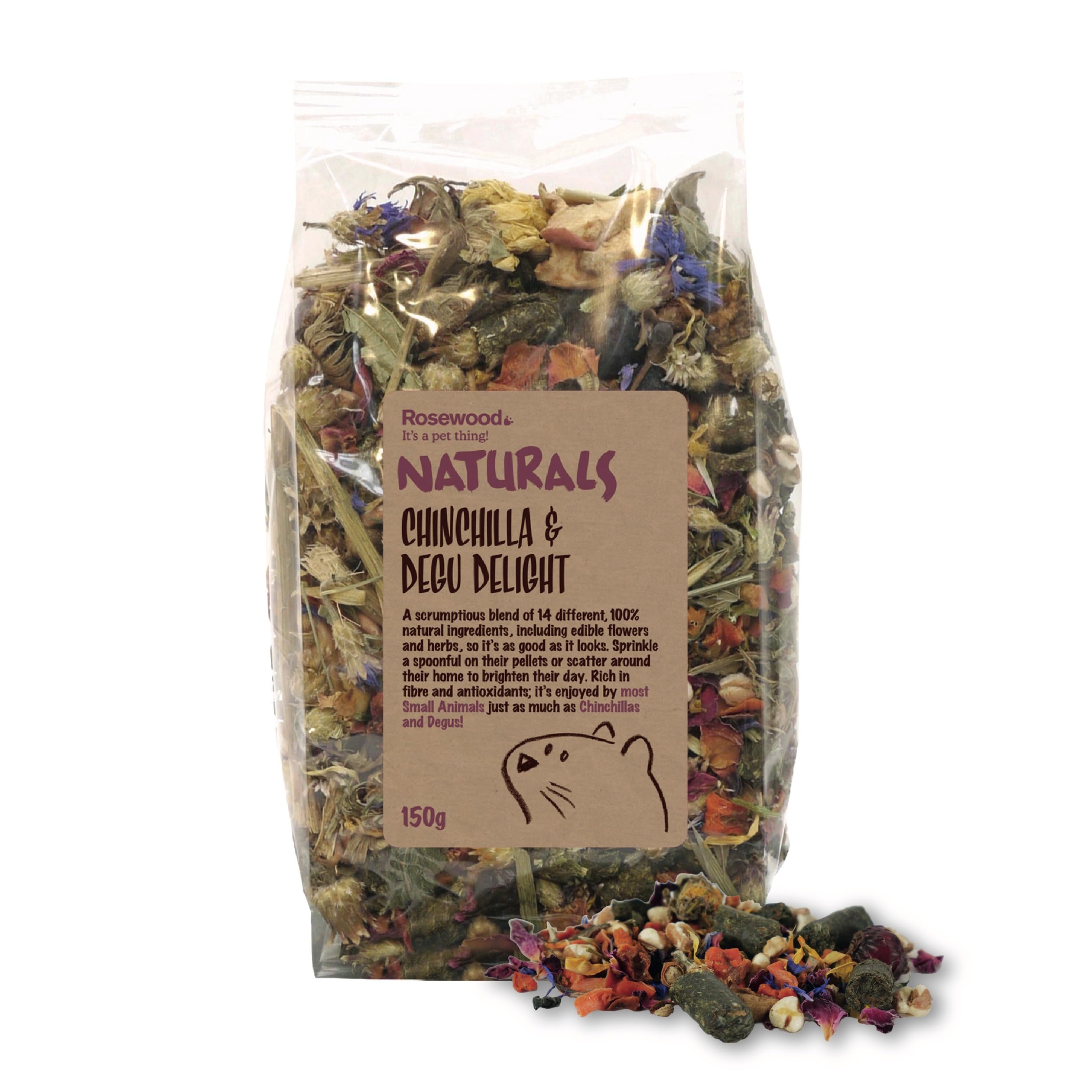 Rosewood Naturals Chinchilla & Degu Delight, Small Animal Treat for Rabbits, Guinea Pigs, Chinchillas, Degus, Hamsters, Gerbils, Mice and Rats, 150g