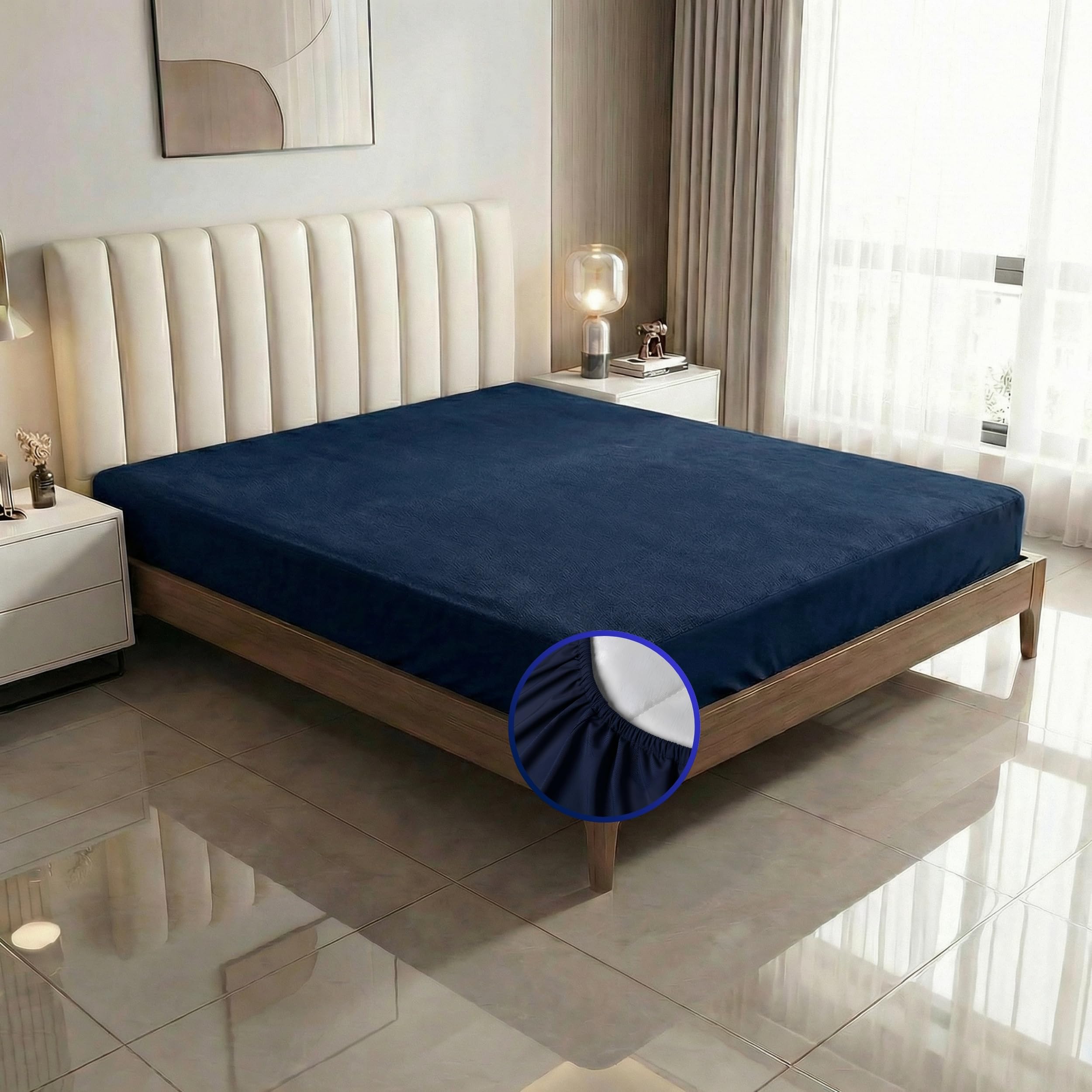 100% Waterproof Premium Cotton Feel Mattress Protector King Size 78x72 Inches | Breathable and Hypoallergenic Ultra Soft Fitted Bed Protector Cover (Blue)