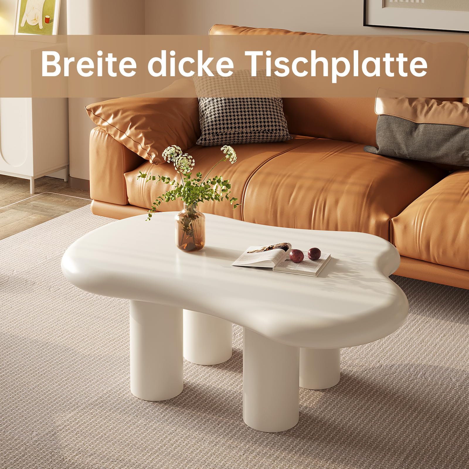 Guyii Weißer Kaffeetisch, Teetisch, Couchtisch, Sofatisch, Wohnzimmereinrichtung – Cremefarbener Cloud-Design Tisch in moderner Wolkenform für Wohnzimmer