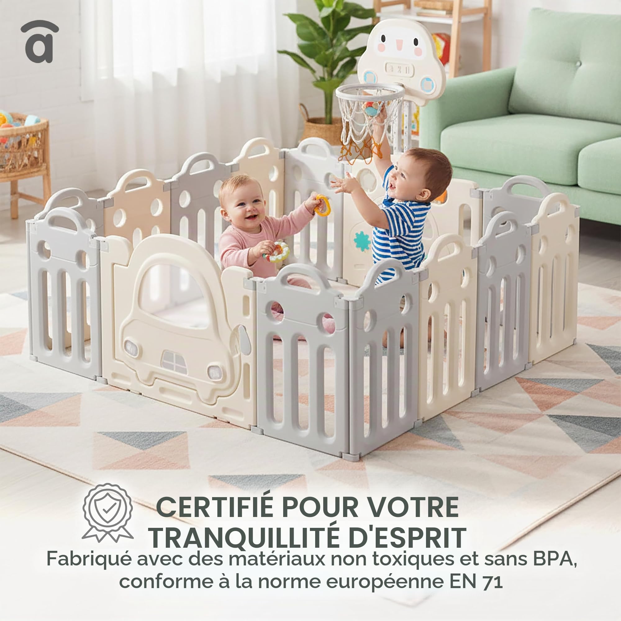 Asalvo MONTESSORI Terrain de jeux pour bébés, Centre d'activités, 160 x 120 cm, extensible, Terrain de jeux, Parc pour bébé, Aire de jeux intérieure et extérieure, Montessori Blanc