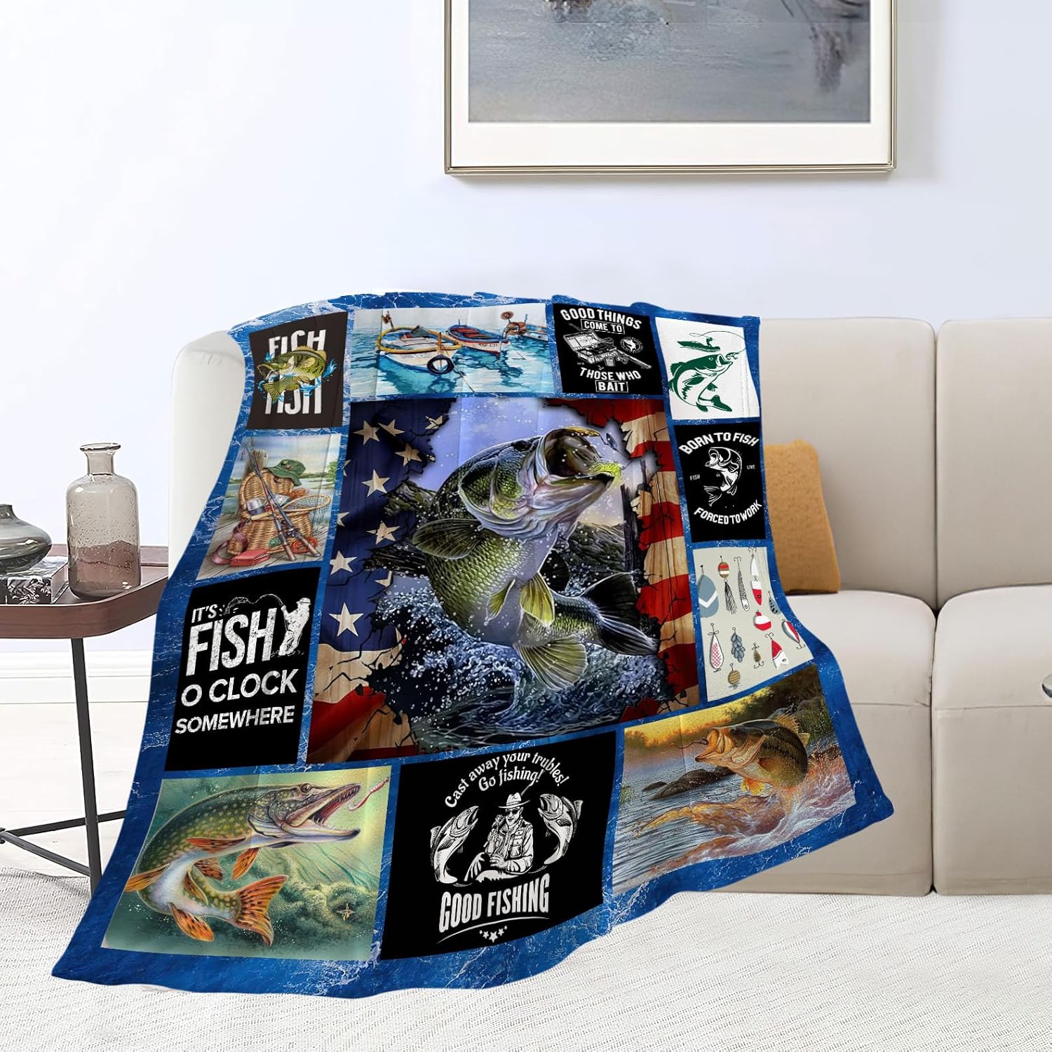 Fish Blanket Fishing Throw Blankets Cozy Fleece Flannel