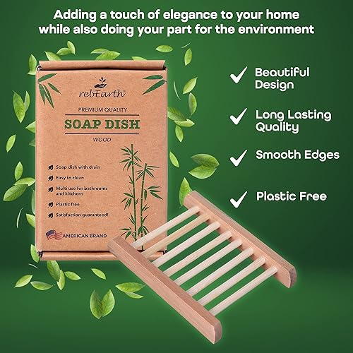 Miniatura 3 de rebEarth Soporte de barra de jabón de madera hecho a mano elegante bandeja cuadrada  Autodrenante  Mantén el jabón seco  Suministros de accesorios