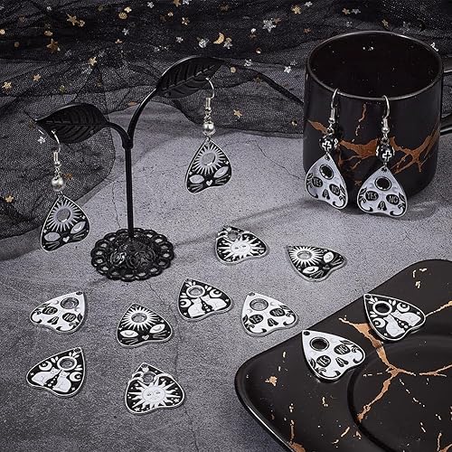 Miniatura 4 de SUNNYCLUE 1 caja de 24 dijes de gato de estilo gótico negro y blanco esmalte de Halloween Ouijas Charm plateado Tarot Planchette Dijes Dijes en