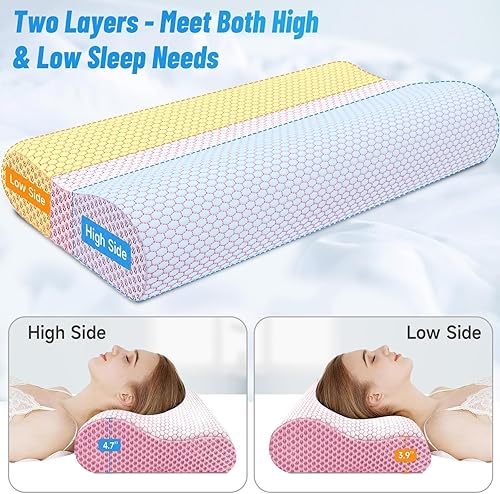 Miniatura 5 de Almohada de espuma viscoelástica, almohada cervical ergonómica con contorno de cuello para dolor de cuello y hombros, almohada ortopédica para