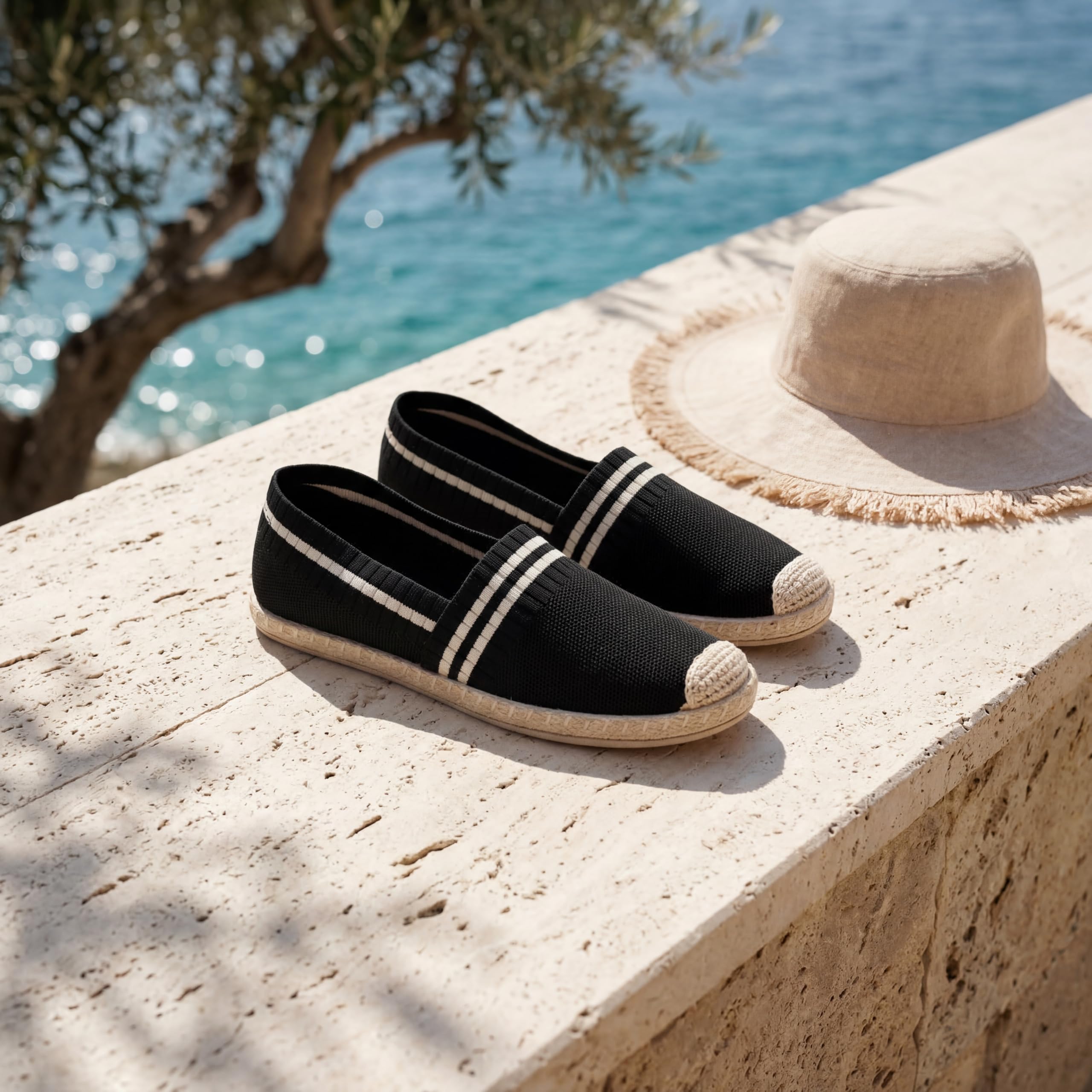 GLAMORA Alpargatas Planas Mujer Punto Transpirable Slip On, Zapatos Verano Ligeros Cómodos con Suela Esparto Antideslizante, Calzado Casual Flexible Ligero Ajuste Fácil
