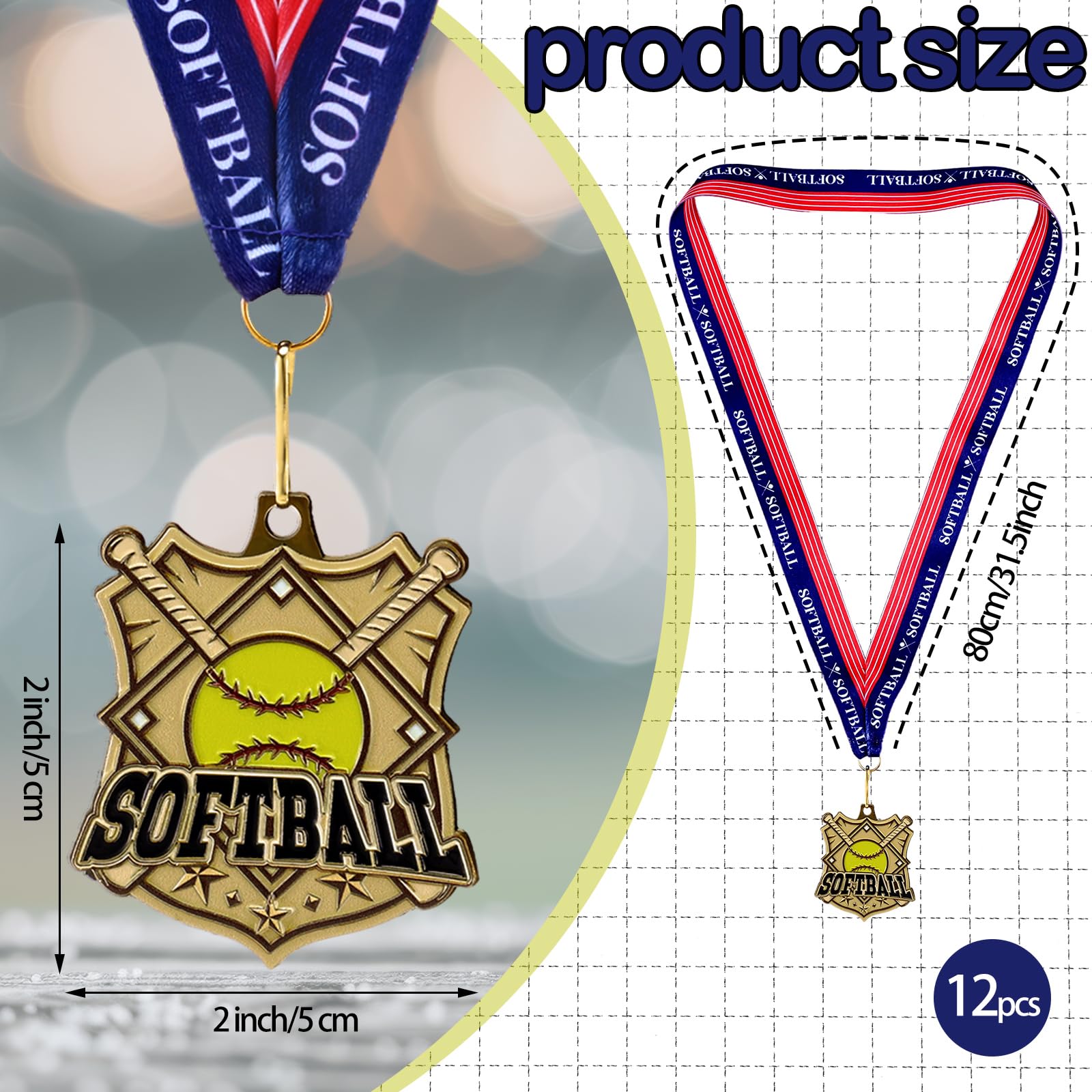 Ecation Medaglie con nastri per il collo, premi di calcio, premi per squadre di baseball, softball, bandiera, trofeo di calcio per bambini, competizioni sportive, regalo di celebrazione