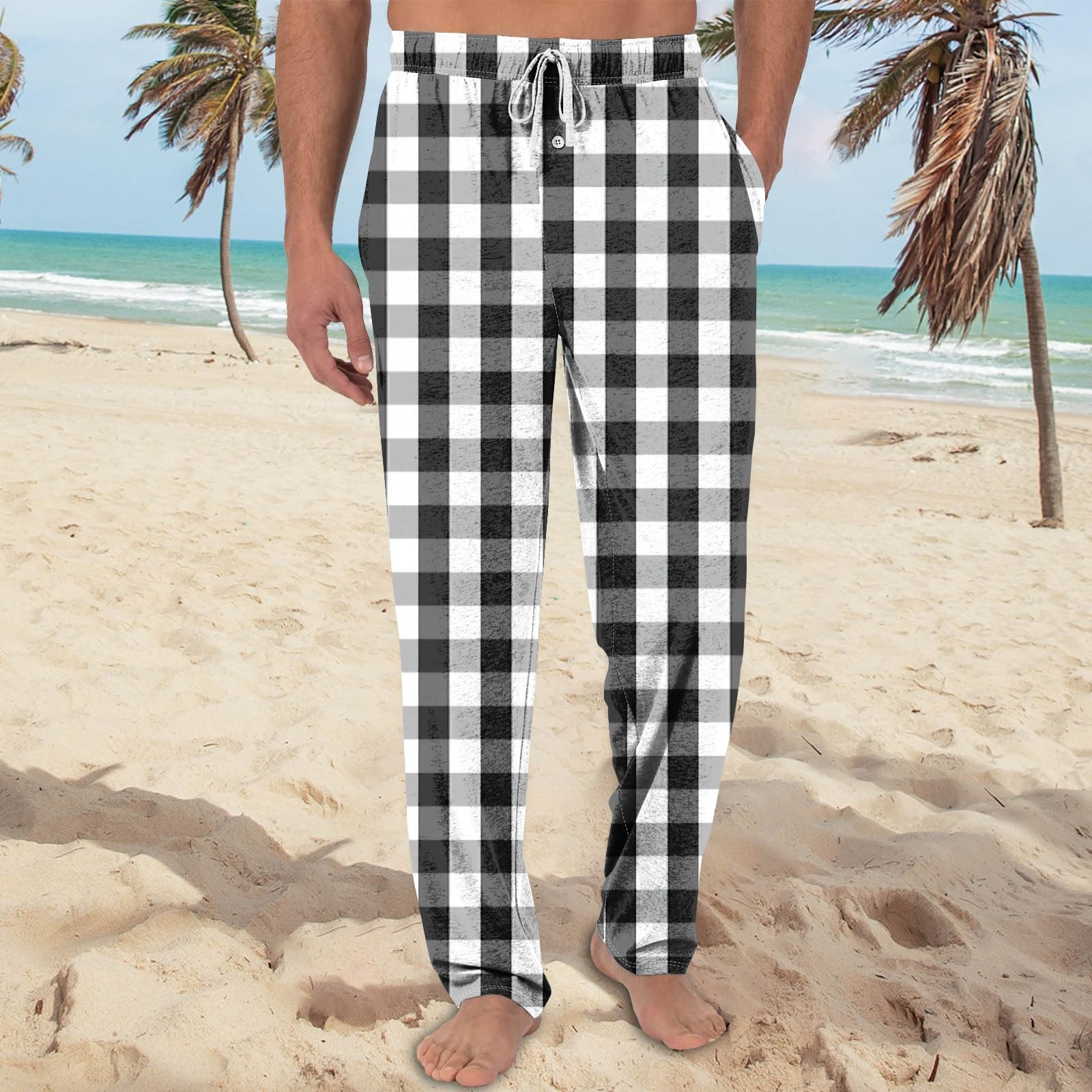 Pj Pants Men Loose Straight Leg Pants Wide Leg Lounge Pants with Pockets Casual Comfy Baggy Wide Leg Lounge Pants Loose Soft Straight Leg Pants Checkered Pants Wide Leg Pants Trendy Sleepwear Pants