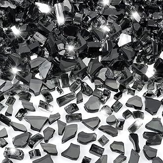 GasSaf 1/4 Inch Fire Glass Reflective Tempered Fireglass Cut Crushed FireGlass for Fire Pit, Fireplace, Replaces Existing Gas Logs & Lava Rocks (20 Pound)(Black Reflective)