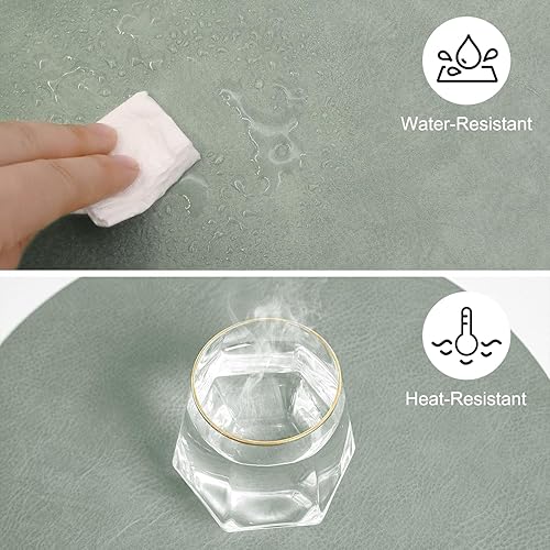 Miniatura 4 de Manteles individuales redondos de doble cara, de piel sintética, antideslizantes, resistentes a las manchas de calor, para exteriores, para cocina y