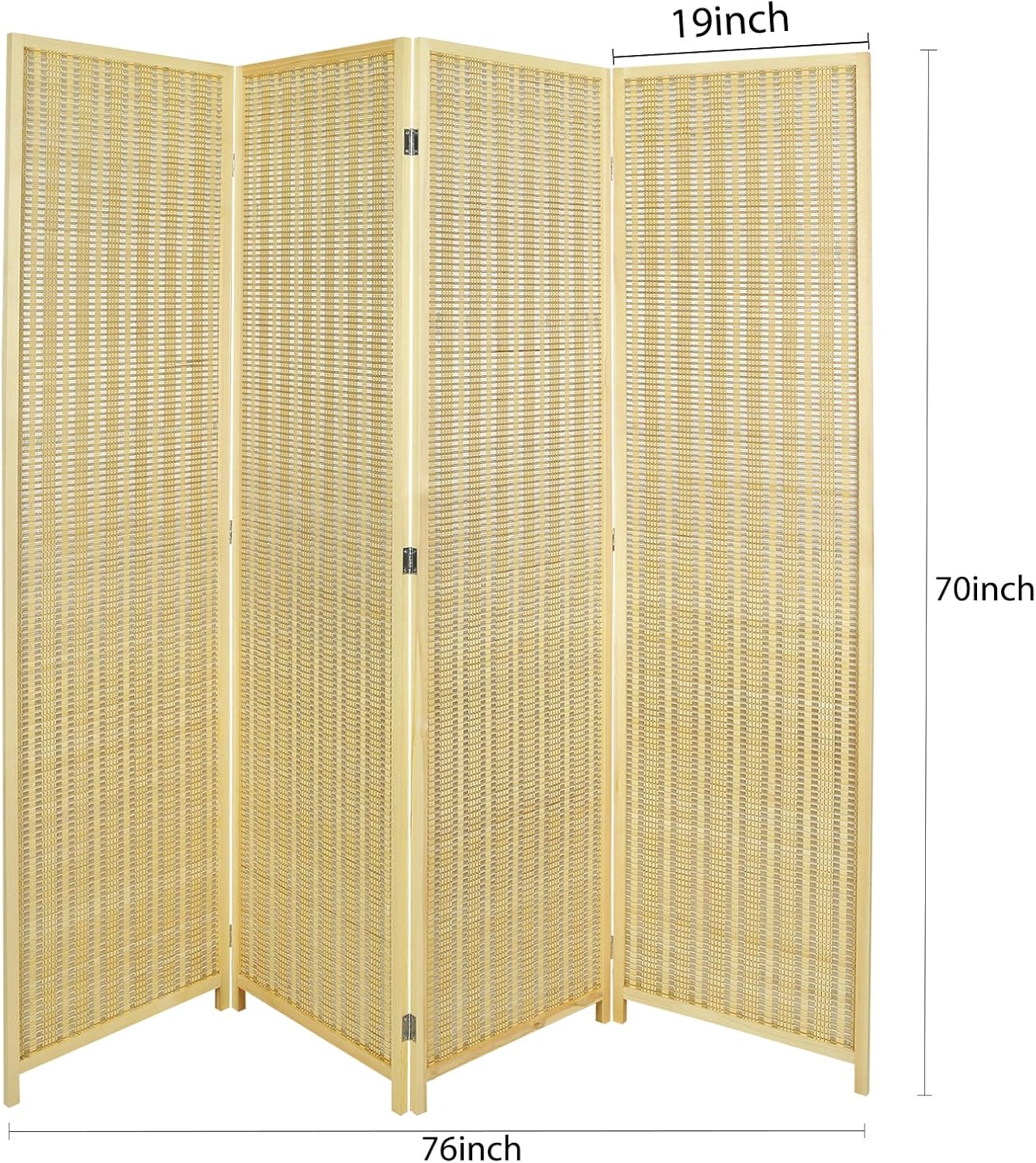 ECOMEX Bamboo Room Divider, Folding Privacy Screen, Room Divider Wall, Divider for Room Separation, 4 Panel Room Dividers with Shelves(Natural)
