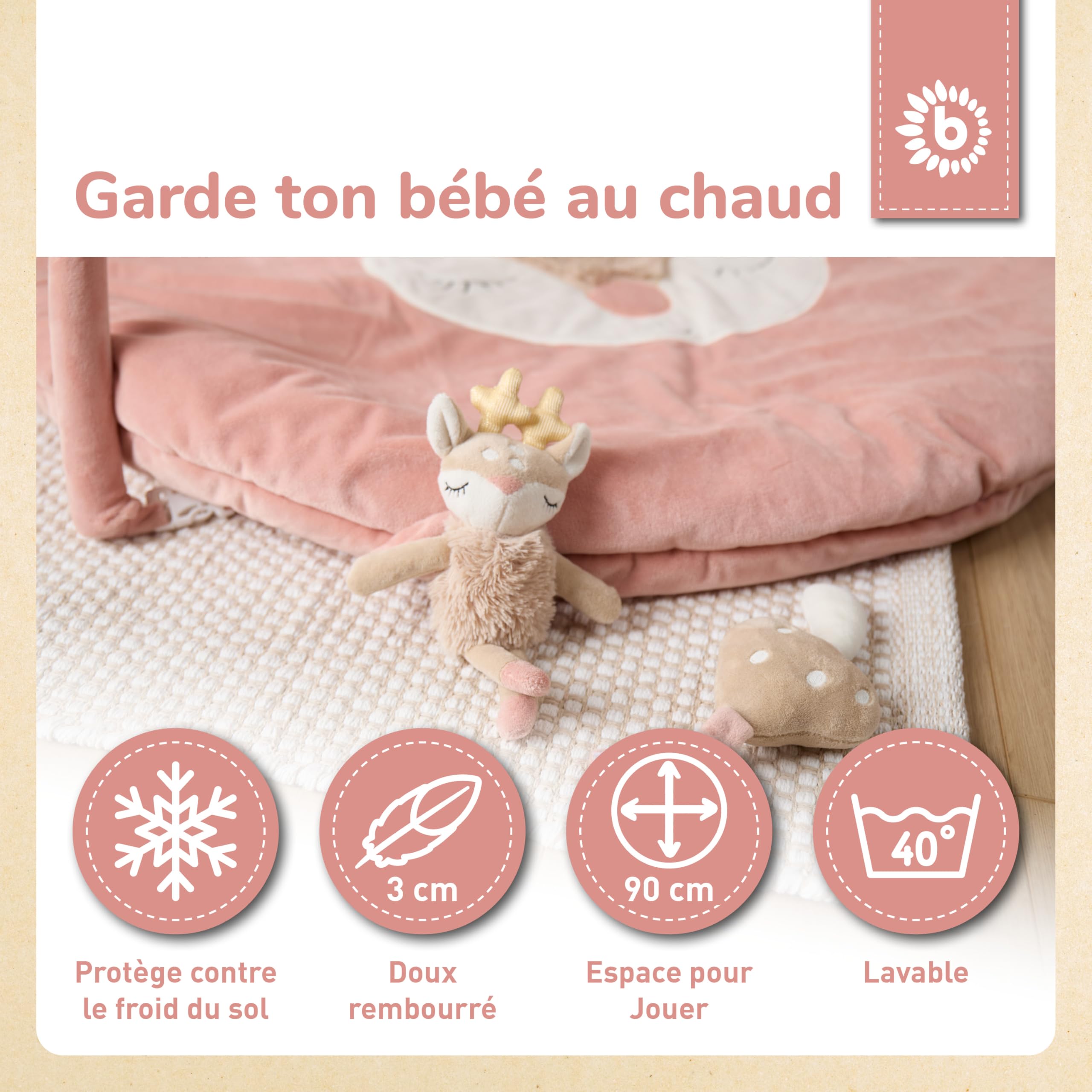 Bieco Tapis d'éveil avec arche d'activités Reh Ella | Couverture bébé Reh Ella | Tapis d'éveil bébé avec arche de jeu | Tapis d'activités bébé sol Gym Tapis de jeu