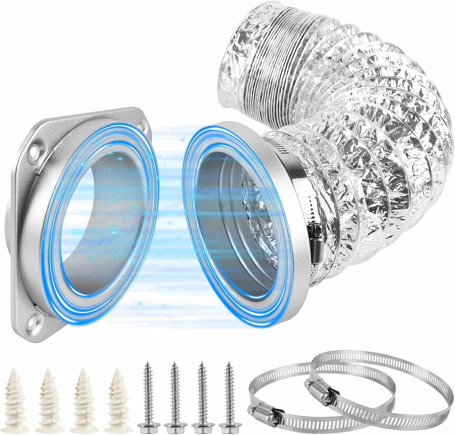 Magnetic Dryer Vent Coupling Kit, Quick Connect Aluminium Alloy DV180 Wall Adapter Self-Alignment Design Dryer Vent Connector Airtight Seal Dryer Vent Hose Including 3.3Ft 4" Foil Duct & 2 Clamps