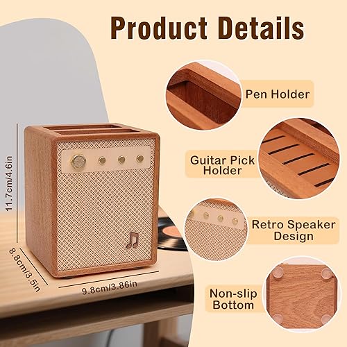 Miniatura 5 de Accesorios de guitarra, soporte de púas de guitarra estilo amplificador de madera Sapele con almacenamiento para bolígrafos, organizador de