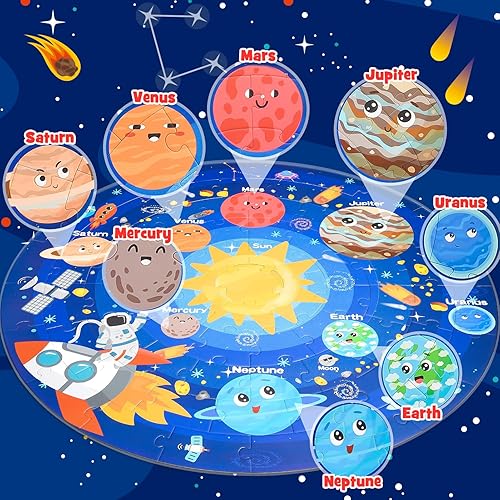 Miniatura 4 de WethCorp Rompecabezas para niños, rompecabezas de suelo del sistema solar para niños de 4 a 6, 6 a 8, actividades de aprendizaje preescolar, regalos