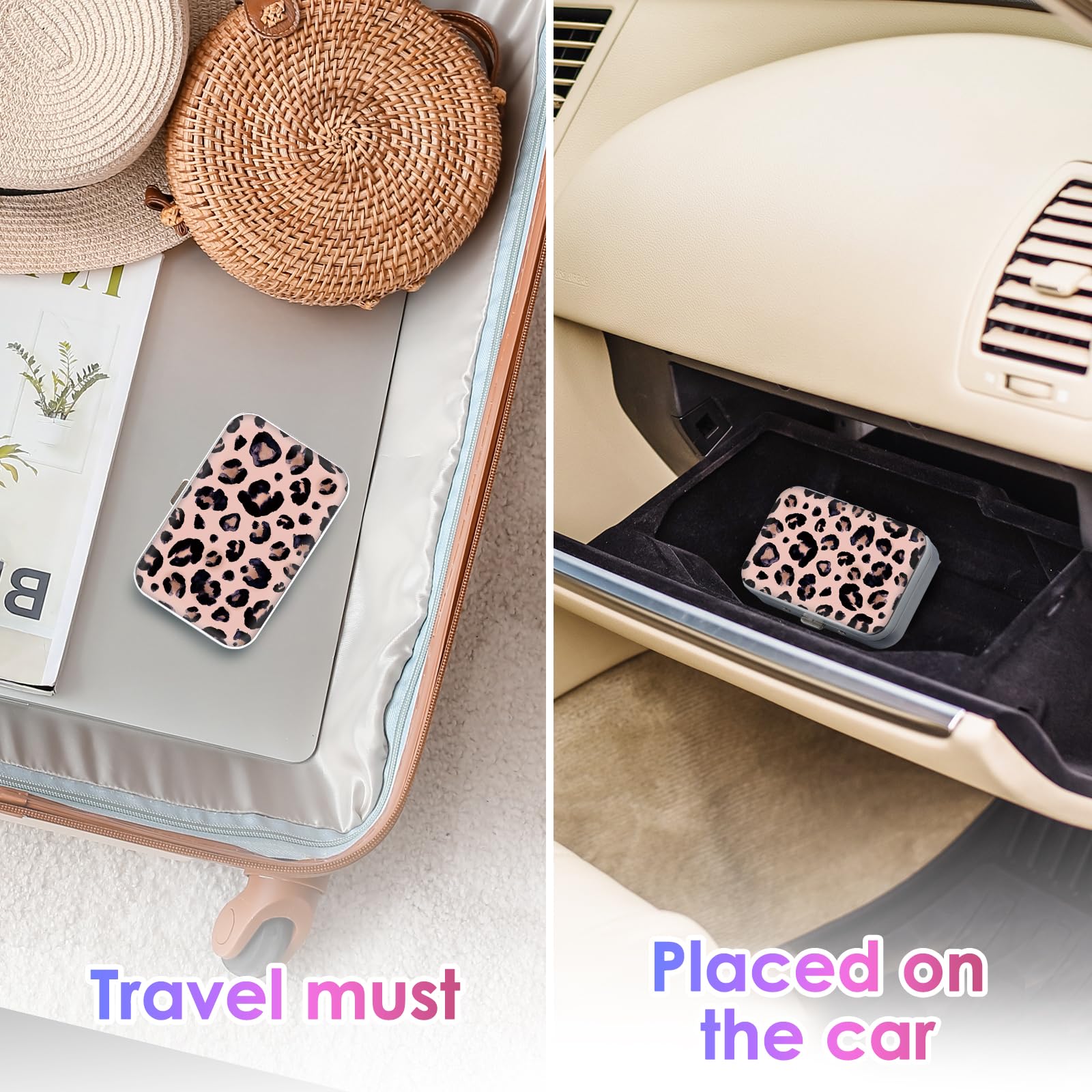 Funda portátil para hilo dental, fácil de almacenar púas de varios tamaños, dispensador de hilo dental portátil perfecto para viajes, hoteles, cenas, citas. Estampado de leopardo