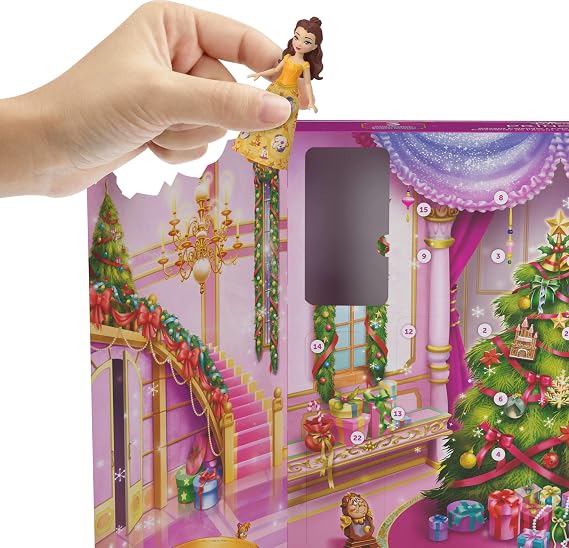 Mattel Disney Princess Doll Advent Calendar with 24 Days of Surprises, Including 3 Small Dolls, 3 Friends, 6 Fashions & 16 Accy Inspired by Movies