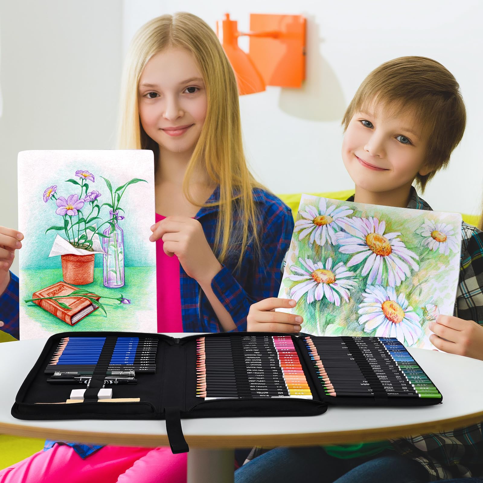 Coolzon Crayons de Dessin, 95 pcs Artiste Set Malette Dessin avec Crayons à Croquis/Fusain/Graphite, Gomme Couteau Extenseur dans un étui