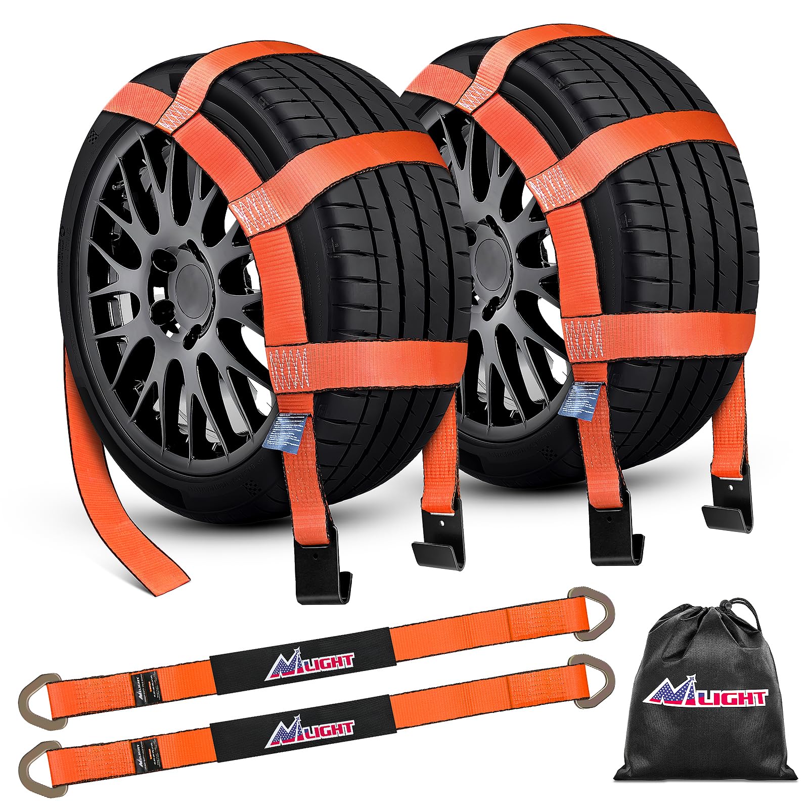 Nilight 2Pcs Tow Dolly Basket Straps with Flat Hook for 14”-19” Tires Car
