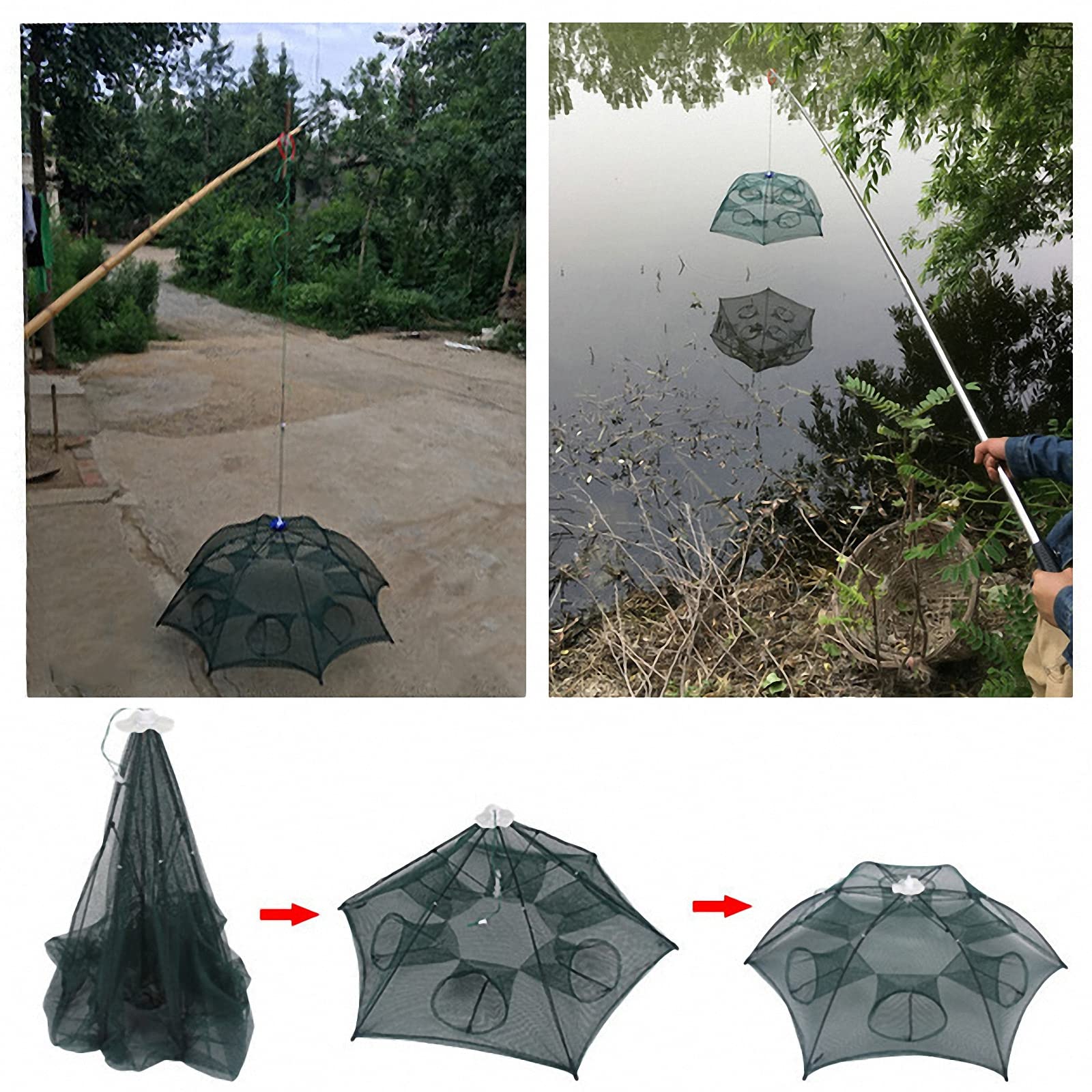 Wielofunkcyjny składany parasol pułapka na klatkę wędkarską, nylonowa siatka na karabińczyk, do łapania karp, leszcza, rozciągu, krewetki, sprzętu wędkarskiego dla raków