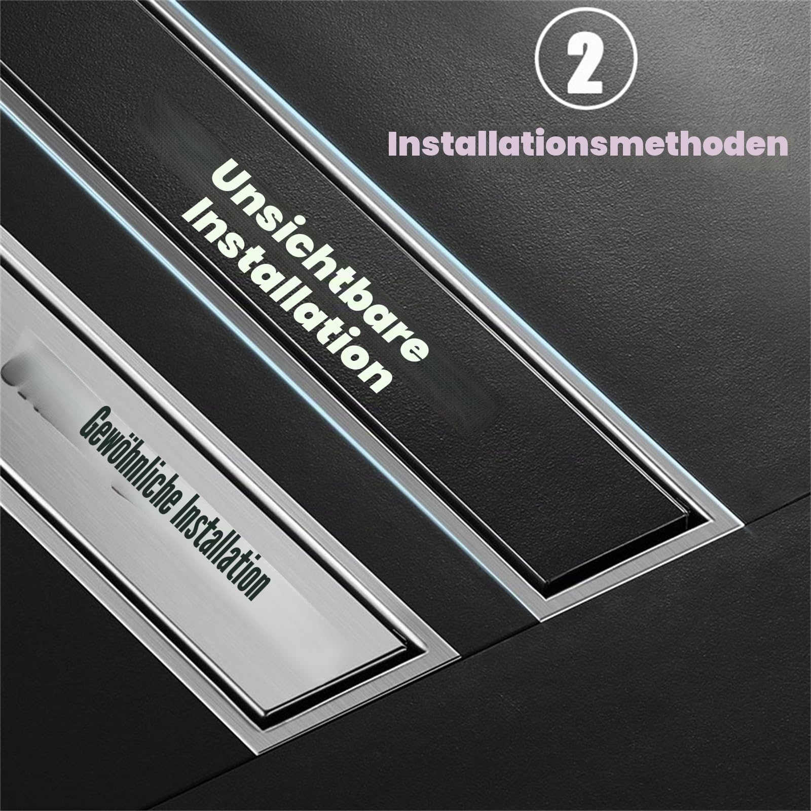Duschrinne sehr Flach Edelstahl, Bodenablauf Badezimmer Ablaufrinne Duschablauf Duschabfluss mit Unsichtbarem Aussehen for Küche Bad WC Balkon(Size:10x60cm,Color:silbrig)