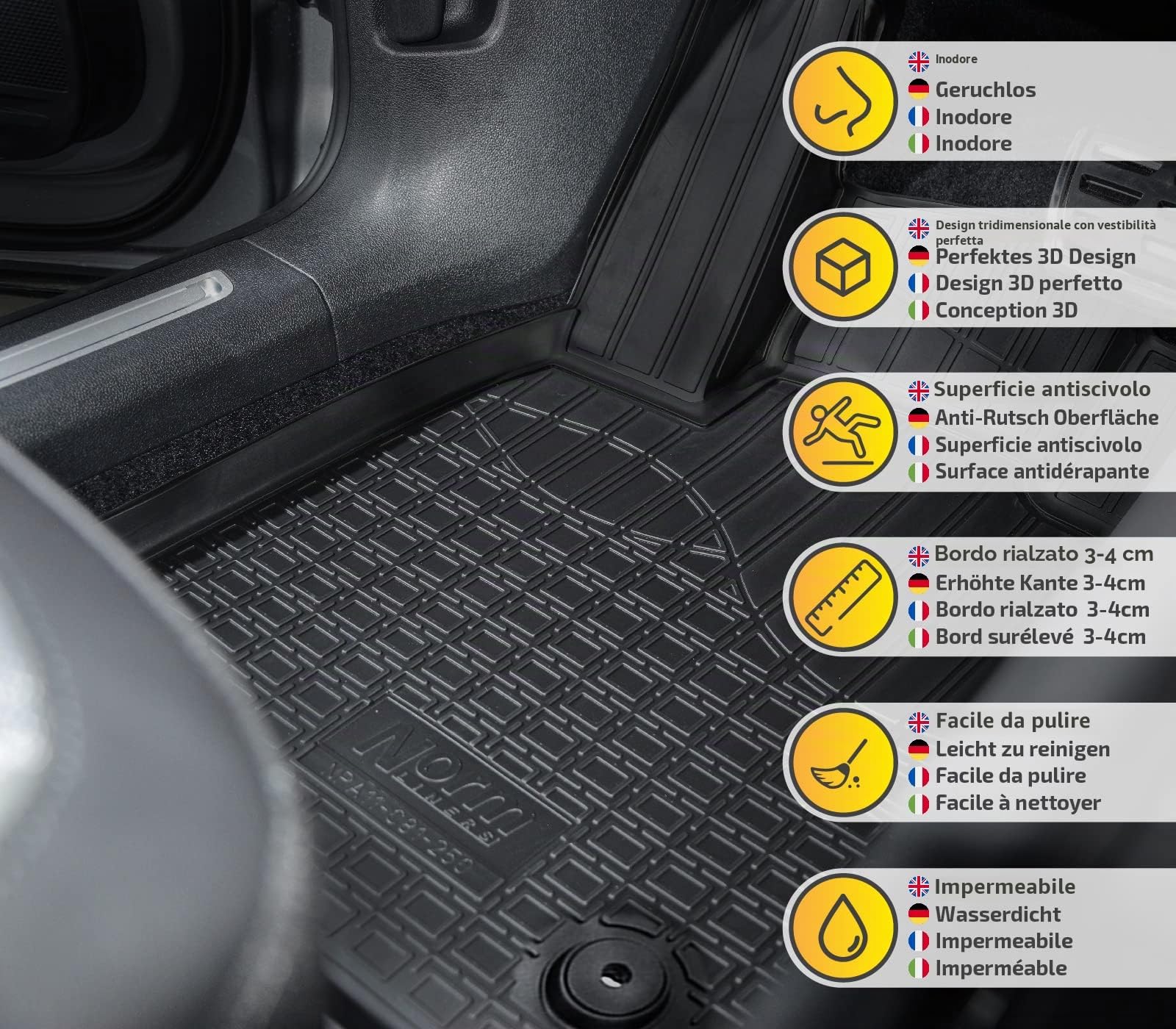J&J AUTOMOTIVE | NORM 3D Tappeti Tappetini Auto In TPE Gomma Su Misura Per T-Cross dal 2018, Kit di 4 Pezzi, Inodore, Nero, Antiscivolo