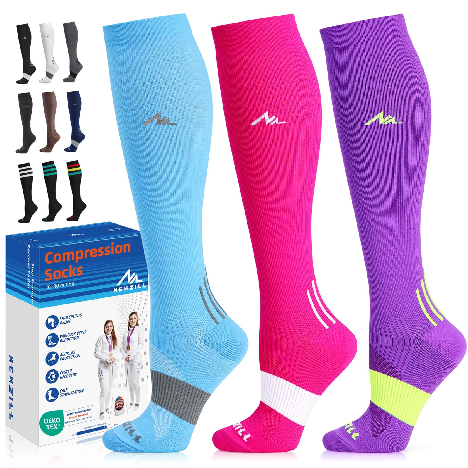 NEWZILL Medical Compression Socks for Women & Men, 20-30 mmHg Knee-High Support for Circulation, All-Day Comfort for Work Travel Running Cycling and