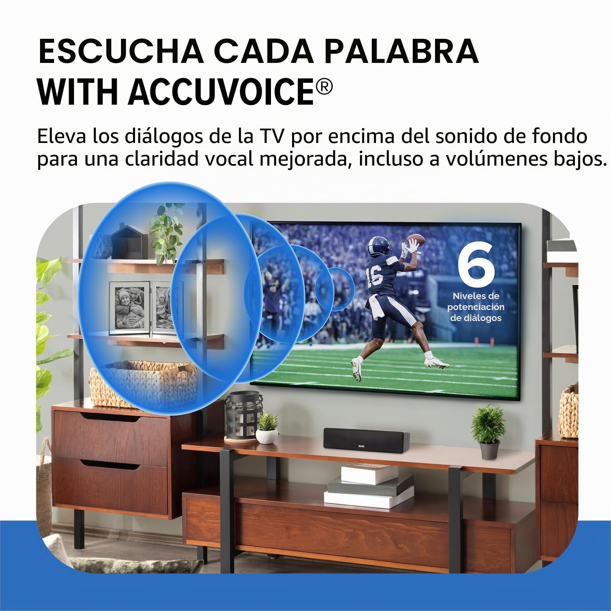 ZVOX AccuVoice AV100 - Altavoz compacto para TV con 6 niveles de refuerzo de voz, color negro
