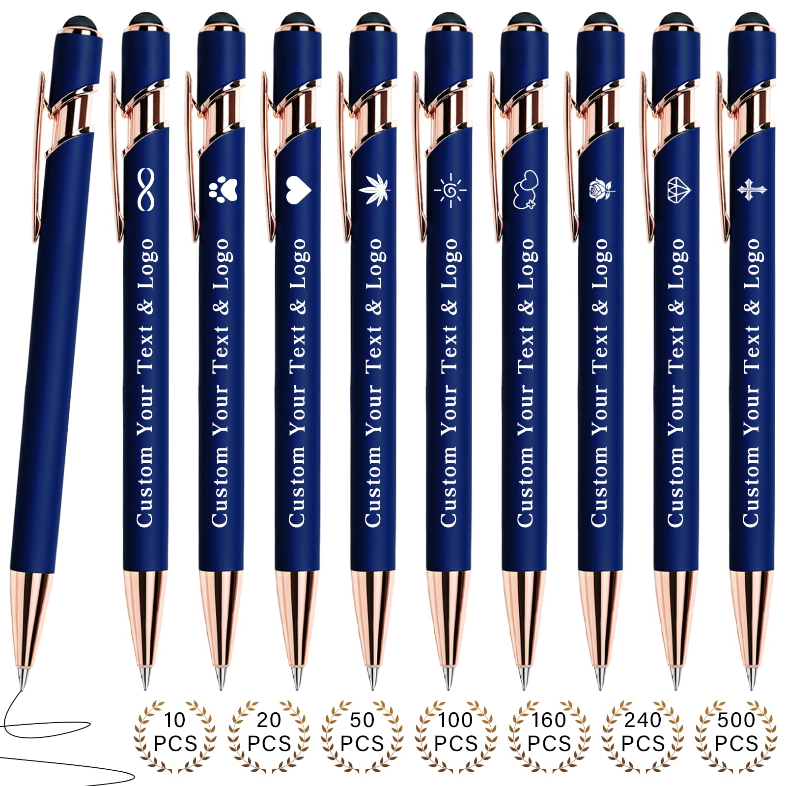 Sparklove Personalized Pens Bulk, Custom Pens with Name/Logo, Customized Black Ink Ballpoint Gifts, Engraved Pen with Stylus, Ideal for Business, Wedding, Birthday, Women, Men Office Metal Pen