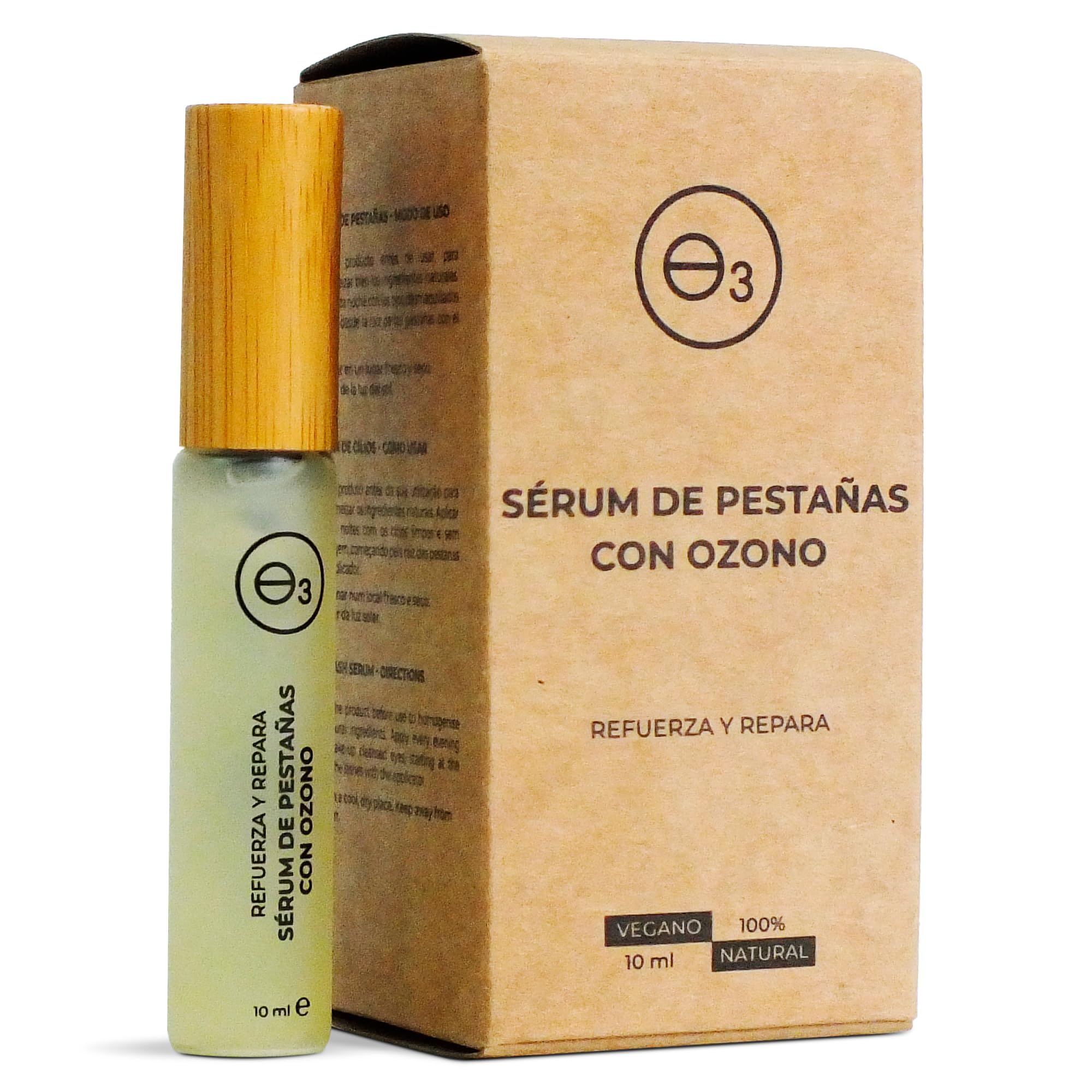 OZONO D'OR - Serum Pestañas Crecimiento 100% Natural BIO, Vegano con Ozono, Fortalecedor y Alargador para Pestañas y Cejas Hermosas en 30 días! | Serum Crece Pestañas Piel Sensible | 10 ml
