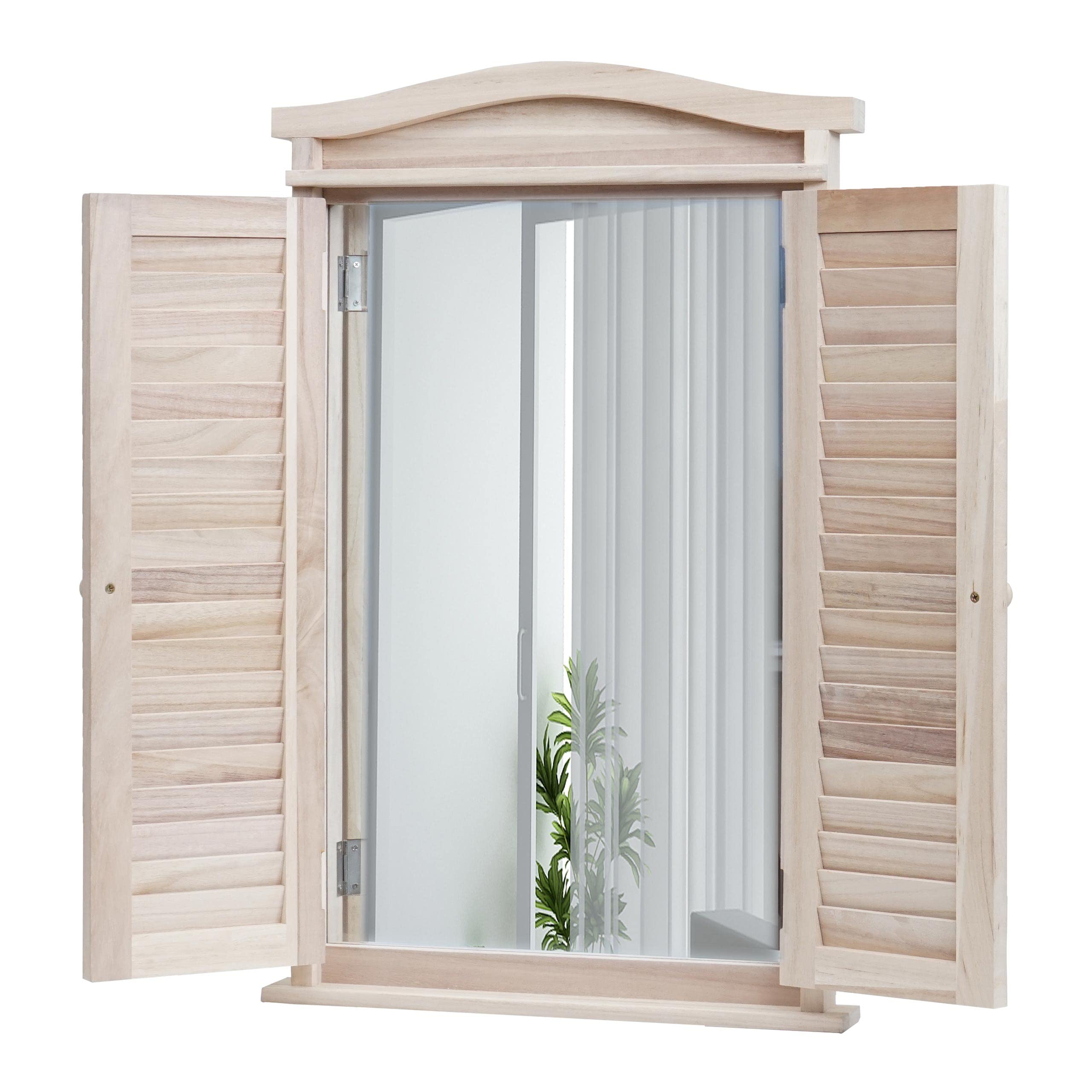 Mendler Espejo de pared para baño con persianas, 71 x 46 x 5 cm, color natural desgastado
