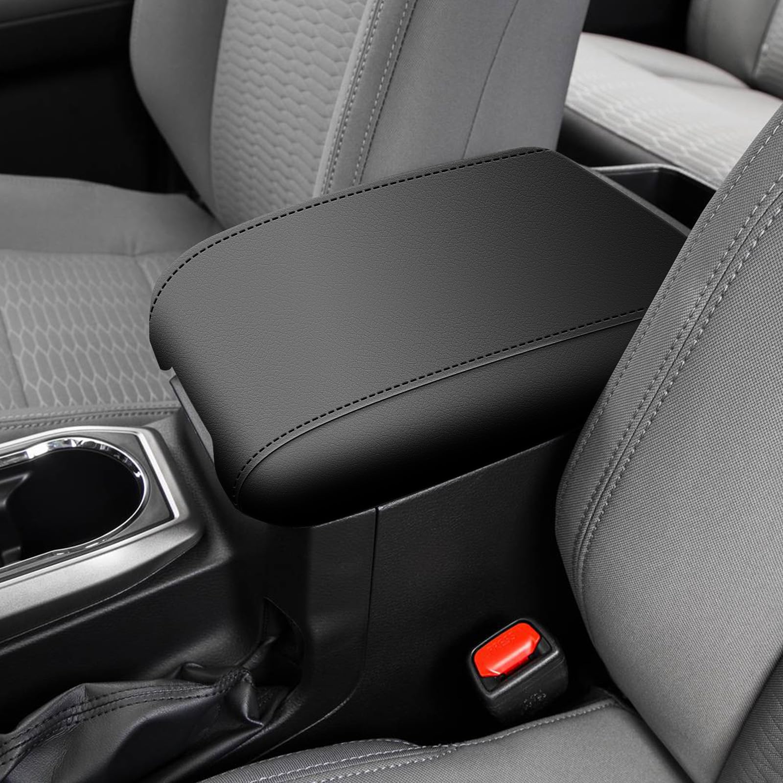 Black PU Leather Armrest Cover For 2013-2019 Nissan Sentra Center Console